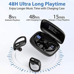 Wireless Earbuds occiam Bluetooth Headphones 48H Play Back Earphones in Ear Waterproof with Microphone LED Display for Sports Running Workout Black