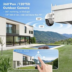Security Cameras Wireless Outdoor, 2K ZUMIMALL 360° PTZ Outdoor Camera Wireless, Solar Security Cameras for Home, Spotlight & Siren/2.4G WiFi/3MP Color Night vision/2-Way Talk /PIR Detection/SD/Cloud