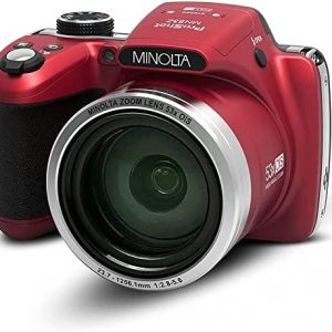 Minolta MN53Z-R Pro Shot 16MP Digital Camera with 53x Optical Zoom, Red Bundle with Lexar Professional 633x 64GB UHS-1 Class 10 SDXC Memory Card and Deco Gear Camera Bag (Small) with Accessory Kit