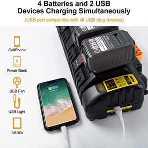 DCB104 Battery Charger Replacement for Dewalt Battery Charger DCB102 DCB118 DCB107 DCB115, 4-Port Battery Charger Compatible with Dewalt 12V 20V Max Li-ion Batteries DCB205 DCB206 DCB207 DCB606 DCB127