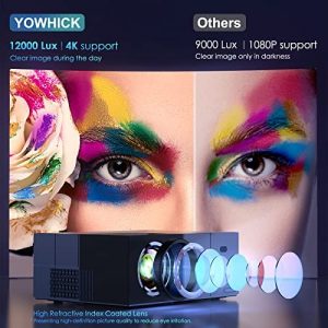 Native 1080P 5G WiFi Bluetooth Projector 4K Support, 340 ANSI YOWHICK Outdoor Movie Projector with Screen and 300″ Display, Video Projector Compatible w/iOS/Android/Win/TV/PS5, Grey