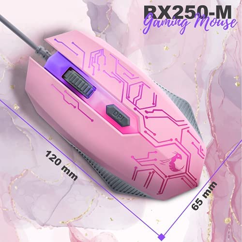 Pink Gaming Keyboard and Mouse Headset Headphones and Mouse pad, Wired LED RGB Backlight Bundle Pink PC Accessories for Gamers and Xbox and PS4 PS5 Nintendo Switch Users - 4in1 Edition Hornet RX-250 - Image 4