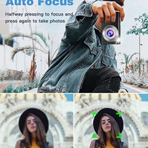 Digital Camera 2.7K 48MP Vlogging Camera, Auto Focus Digital Point and Shoot Camera with 32GB Memory Card,16X Zoom, Time Lapse Digital Cameras for 8-15 Years Kids Teenagers Students Boys Girls