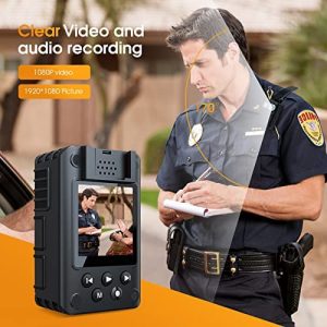 Oncheer 1080P Police Body Camera: Portable Night Vision Audio Video Cam with 64G SD Card, Waterproof Wearable Security Bodycam, Loop Recording 10h Recorder for Law Enforcement