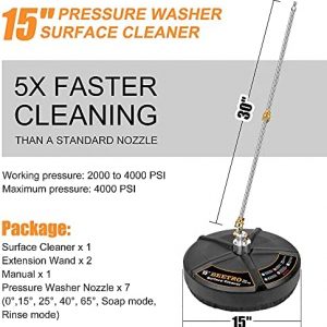 BEETRO 15″ Pressure Washer Surface Cleaner, Power Washer Accessory for Driveway, Sidewalk, Deck, Patio Washing, with 1/4 inch Quick Plug, 2 Extension Wands, 7 Nozzles, Max 4000 PSI