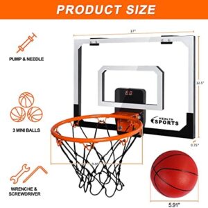 Over The Door Basketball Hoop with Electronic Scoreboard Indoor Basketball Hoop for Kids and Adults Bedroom Basketball Hoop Office Mini Hoop