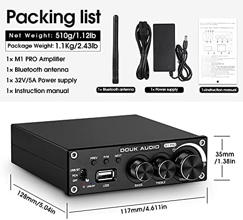 Douk Audio M1 PRO 320W Bluetooth Power Amplifier, 2 Channel Audio Amp, Wireless Receiver, for Home Stereo Speakers/Active Subwoofer, with Treble & Bass Control/U-Disk Music Player - Image 9