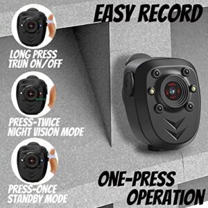 Mini Body Camera Video Recorder Built-in 128GB Memory Card with Night Vision IR & Loop Record HD 1080P, 4-6 HR Battery Life Wearable Police Cam for Home, Outdoor, Law Enforcement, Security Guard