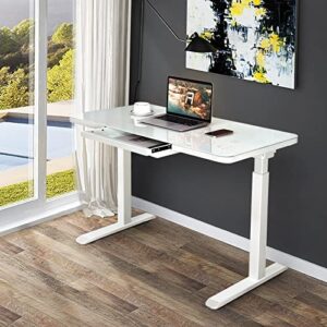 AIMEZO Stnding Desk with Tempered Glass Top 45 x 23 Inches Modern Height Adjustable Desk Adjustable Ergonomic Desk with Drawers for Home Office White