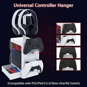 NexiGo Headset and Game Organizer (up to 10 Games) for PS5 PS4 Playstation / Xbox Series S & X / Switch Accessories, Headphones, Game Discs, Joy Cons, DualSense, Controllers, White
