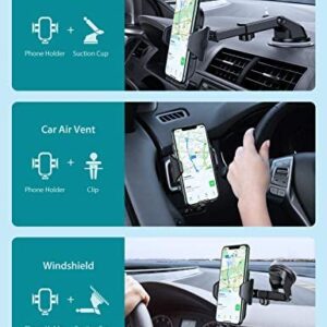 VICSEED Phone Mount for Car,[194℉ High Temp Resistance Suction Cup] Long Arm, One-Hand Operation,Universal Car Phone Holder Mount Mountable on Windshield, Dashboard, Air Vent for All Mobile Phones