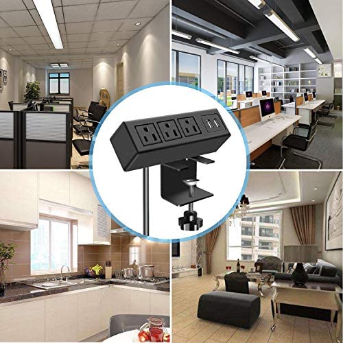 CCCEI 3 Outlet Desk Clamp Power Strip with USB Ports, Desktop Power Strip Surge Protector 1200J. Desk Mount Charging Power Station, on Desk Edge Power Outlet 125V 12A 1500W. - Image 7