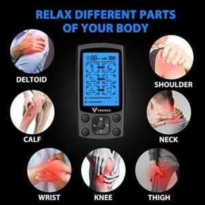 FOXPEED Dual Channel Electric TENS Unit Muscle Stimulator with 24 Modes and 20 Intensities of Pulse Massager, Used to Relieve Pain, Rechargeable TENS Machine Massager for Workout & Travel