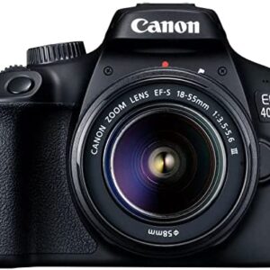 Canon Camera EOS 4000D DSLR (Rebel T100) W/ 18-55mm Zoon Lens |18 Megapixels CMOS | Full HD Video +64GB Memory, Wide Angle + Telephoto Lens, Filters, Case, Tripod + More (28PC Bundle Kit)