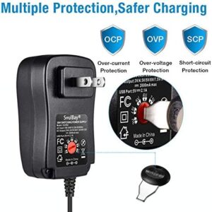 [Upgraded Version] SoulBay 30W Universal AC/DC Adapter Switching Power Supply with 8 Selectable Adapter Tips, Including Micro USB Plug, for 3V to 12V Household Electronics and LED Strip – 2000mA Max