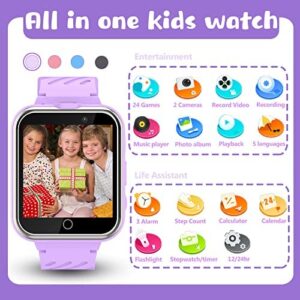 Smart Watch for Kids, Kids Smart Watches Girls Toys for Ages 3-12 Years, Aluminum Case Kids Watch with 24 Games 2 Cameras 3 Alarm Music Videos Record Pedometer Birthday for Boys Girls
