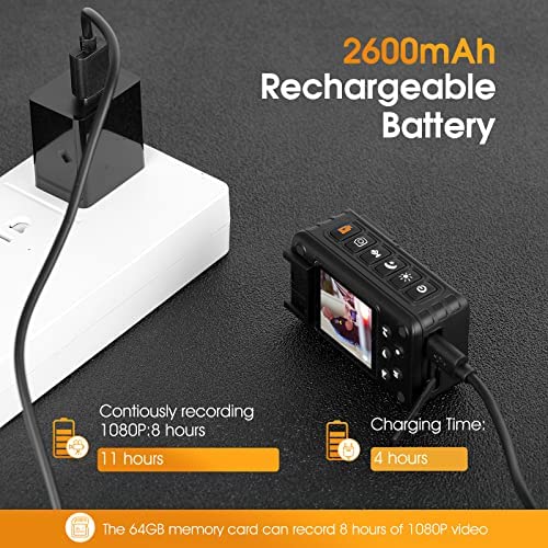 Oncheer 1080P Police Body Camera: Portable Night Vision Audio Video Cam with 64G SD Card, Waterproof Wearable Security Bodycam, Loop Recording 10h Recorder for Law Enforcement - Image 4
