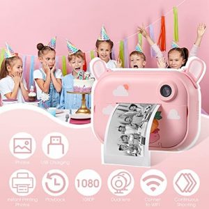 Instant Print Camera for Kids, Rechargeble Digital Camera for Photos Videos with USB Charging 32G Secure Digital Card Thermal Printing Paper Color Pens Photo Frame for Children Birthday Gift