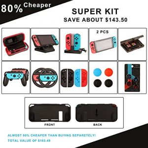 Switch Accessories Bundle for Nintendo Switch: Carrying Case, Screen Protector, Joycon Grips, Steering Wheels, Charging Dock, Playstand, Comfort Joy-Con Case and More (23 in 1)