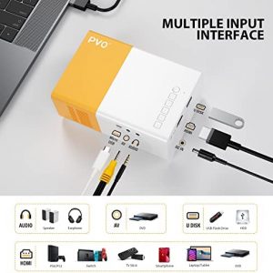 Mini Projector, PVO Portable Projector for Cartoon, Kids Gift, Outdoor Movie Projector, LED Pico Video Projector for Home Theater Movie Projector with HDMI USB Interfaces and Remote Control