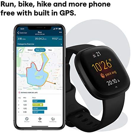 Fitbit Versa 3 Health & Fitness Smartwatch with GPS, 24/7 Heart Rate, Alexa Built-in, 6+ Days Battery, Black/Black, One Size (S & L Bands Included) - Image 3