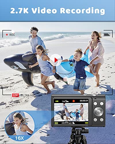 Digital Camera 2.7K 48MP Vlogging Camera, Auto Focus Digital Point and Shoot Camera with 32GB Memory Card,16X Zoom, Time Lapse Digital Cameras for 8-15 Years Kids Teenagers Students Boys Girls - Image 6