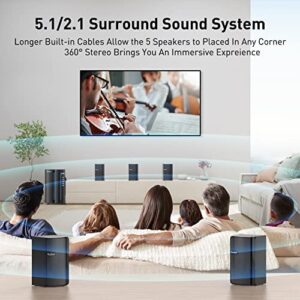Bobtot Home Theater System Surround Sound Speakers – 800 Watts 6.5 inch Subwoofer 5.1/2.1 Channel Bluetooth Input LED Display Home Audio Stereo System for 4K TV Ultra HD AV DVD FM Radio USB