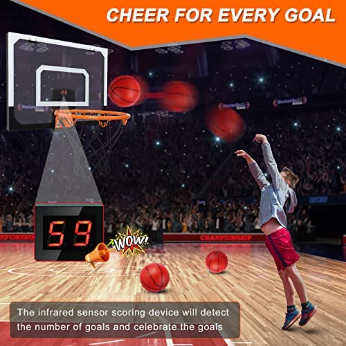 Over The Door Basketball Hoop with Electronic Scoreboard Indoor Basketball Hoop for Kids and Adults Bedroom Basketball Hoop Office Mini Hoop - Image 5