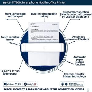 HPRT Wireless Bluetooth Portable Printer for Travel Supports 8.5″ X 11″ US Letter Compatible with Android and iOS Phone No-Ink Technology Suitable for Mobile Office.(MT800Q)
