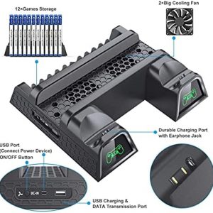 PS4 Stand Cooling Fan Station for Playstation 4/PS4 Slim/PS4 Pro, OIVO PS4 Pro Vertical Stand with Dual Controller EXT Port Charger Dock Station and 12 Game Slots