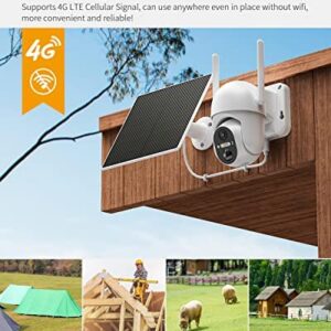 4G LTE Cellular Security Camera Included SD&SIM Card（Verizon AT&T T-Mobile）Battery Solar Panel, Wireless Outdoor Cam No WiFi Needed with 2K Night Vision Pan Tilt 355° View Spotlight PIR Motion Sensor