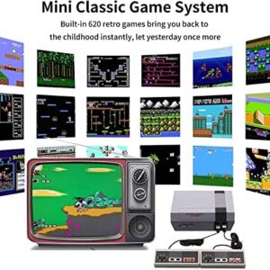 Classic Retro Game Console, Plug and Play for Old School NES Stystle Video Game Console Built-in 620 Games with 2 Classic Controllers