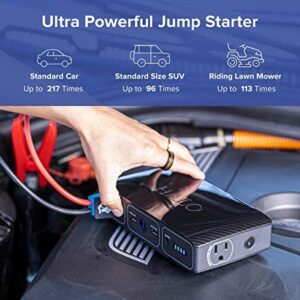 HALO Bolt 58830 mWh Portable Phone Laptop Charger Car Jump Starter with AC Outlet and Car Charger – Grey