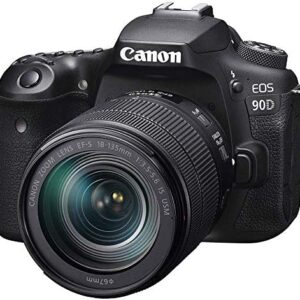 Canon EOS 90D DSLR Camera with 18-135mm Lens (3616C016) + 64GB Memory Card + Case + Corel Photo Software + LPE6 Battery + External Charger + Card Reader + HDMI Cable + Cleaning Set + More (Renewed)