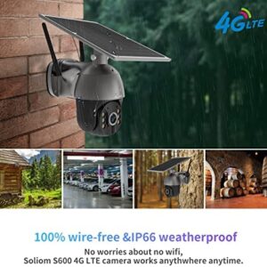 S600 3G/4G LTE Outdoor Solar Powered Cellular Security Camera Wireless,Pan Tilt 360°View Spotlight,1080p Night Vision,2 Way Talk,PIR Motion Sensor,No WiFi,Soliom