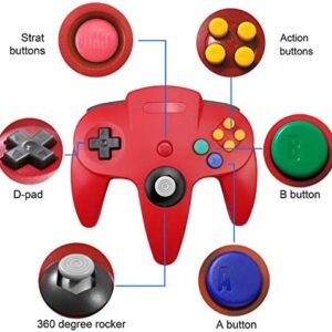 2 Pack Classic N64 Controller, King Smart Retro Wired N64 Controllers with Upgraded Joystick Compatible N64 System Video Games Console (Black/Red)