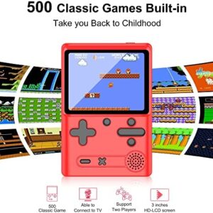 Retro Handheld Game Console with 500 Classical FC Games-3.0 Inches Screen Portable Video Game Consoles with Protective Shell-Handheld Video Games Support for Connecting TV & Two Players(Red)