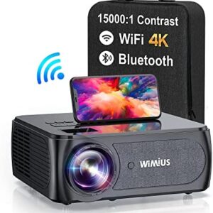 5G WiFi Bluetooth Projector, WiMiUS Top K8 480 ANSI LM Full HD Projector 4K Supported Native 1080P 4P/4D Keystone, 50% Zoom, Bluetooth 5.1 Outdoor Video Projector for PC Smartphone USB (200000H)