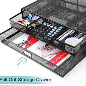 Monitor Stand, Monitor Stand with Drawer, Monitor Riser Mesh Metal, Desk Organizer, Monitor Stand with Storage, Desktop Computer Stand for PC, Laptop, Printer – HUANUO