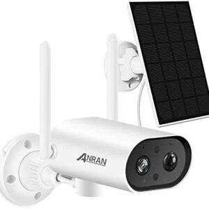 ANRAN Security Cameras Wireless Outdoor with Pan Rotation 180°, 2K Solar Security Camera Outdoor with Solar Panel, PIR Human Detection, 2-Way Talk, Night Vision, IP65 Waterproof, S2 White