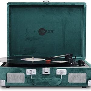 Arkrocket Curiosity Suitcase Bluetooth Turntable Vintage 3-Speed Record Player with Built-in Speakers Upgraded Turntable Audio Sound (Green Velvet)