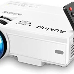 AuKing Mini Projector 2022 Upgraded Portable Video-Projector,55000 Hours Multimedia Home Theater Movie Projector,Compatible with Full HD 1080P HDMI,VGA,USB,AV,Laptop,Smartphone
