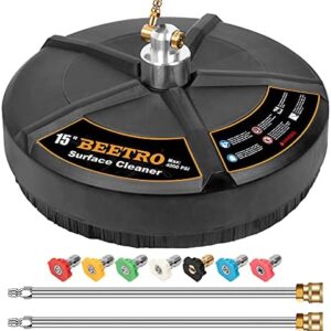BEETRO 15″ Pressure Washer Surface Cleaner, Power Washer Accessory for Driveway, Sidewalk, Deck, Patio Washing, with 1/4 inch Quick Plug, 2 Extension Wands, 7 Nozzles, Max 4000 PSI