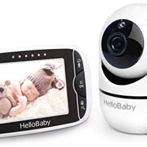 Baby Monitor with Remote Pan-Tilt-Zoom Camera and 3.2” LCD Screen, Infrared Night Vision (White with Black)