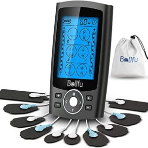 Belifu Dual Channel TENS EMS Unit 24 Modes Muscle Stimulator for Pain Relief Therapy, Electronic Pulse Massager Muscle Massager with 10 Pads, Dust-Proof Drawstring Storage Bag，Fastening Cable Ties…