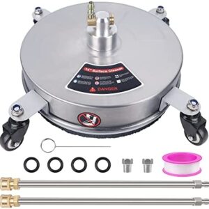 Biswing 14″ Pressure Washer Surface Cleaner with 4 Wheels, Stainless Steel Power Washer Accessory for Driveways Sidewalks Patios Cleaning, 1/4″ Quick Connector, 2 Extension Wand Attachments, 4000 PSI