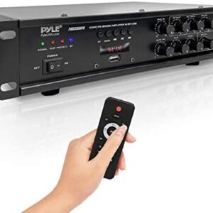Bluetooth Home PA Mixing Amplifier – 500W Home Audio Rack Mount Stereo Power Amplifier Receiver w/FM Radio, Digital LED Display, USB/AUX/Mic, Optical/Coaxial, AC-3, 70V/100V Output – Pyle PMX3500PH