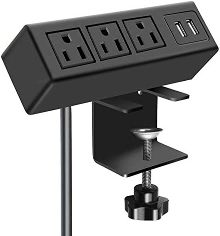 CCCEI 3 Outlet Desk Clamp Power Strip with USB Ports, Desktop Power Strip Surge Protector 1200J. Desk Mount Charging Power Station, on Desk Edge Power Outlet 125V 12A 1500W.