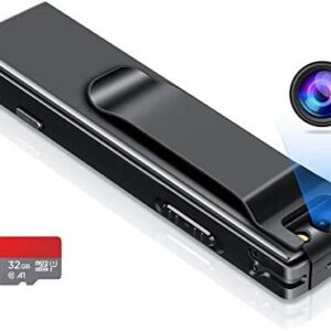 Camera no WiFi Needed – Mini Body Camera Video Recorder – Camera Motion Activated – Nanny Small Cam – Tiny Camera – Small Security Camera for Home and Office (with 32G high-Speed Memory Card)