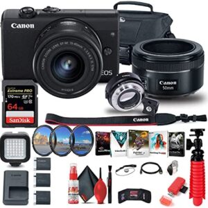 Canon EOS M200 Mirrorless Digital Camera with 15-45mm Lens (Black) (3699C009) + Canon EF-M Lens Adapter + Canon EF 50mm Lens + 64GB Card + Case + Filter Kit + Corel Photo Software + More (Renewed)